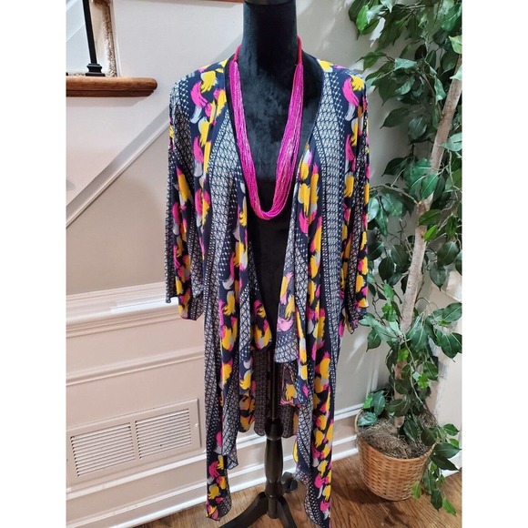 Multicolor Women's 100% Rayon Long Sleeve Casual Open Front Long Kimono Large - Picture 1 of 10